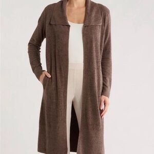 Long Open-Front Women's Sweater Cardigan in Brown